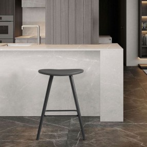 Armen Living Piper 26" Counter Height Backless Bar Stool in Gray Faux Leather and Black Wood