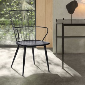 Armen Living Parisa High Back Steel Framed Side Chair in Black Powder Coated Finish and Black Brushed Wood