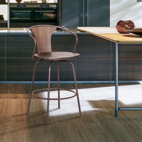 Armen Living Payton Industrial Swivel Walnut Wood and Metal Bar Stool in Brown Powder Coated 