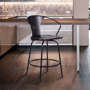 Armen Living Payton Industrial Swivel Black Wood And Metal Bar Stool In Black Powder Coated