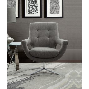 Quinn Contemporary Adjustable Swivel Accent Chair in Polished Chrome Finish with Grey Fabric - Lifestyle