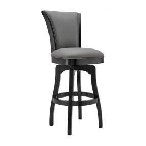 Armen Living Raleigh Swivel Barstool In Black Finish And Gray Faux Leather