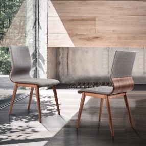 Armen Living Robin Mid-Century Dining Chair In Walnut Finish And Gray Fabric - Set of 2