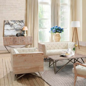 Armen Living Regis Cream Loveseat With Pine Frame And Gunmetal Legs