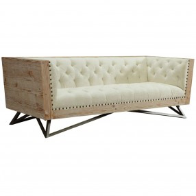 Armen Living Regis Cream Sofa With Pine Frame And Gunmetal Legs - Angled