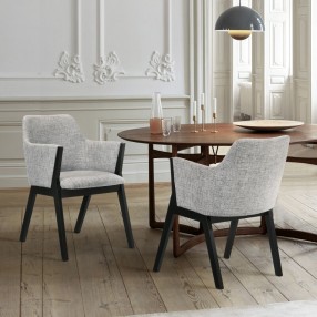 Armen Living Renzo Light Gray Fabric and Black Wood Dining Side Chairs 