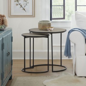 Armen Living Rina Concrete and Black Metal 2 Piece Nesting End Table Set in Natural
