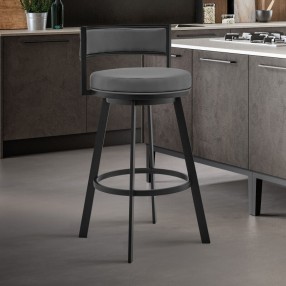 Armen Living Roman Gray Faux Leather And Black Metal Swivel Bar And Counter Stool
