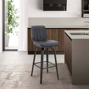 Armen Living Renee Swivel Grey Faux Leather And Black Wood Bar Stool In Gray