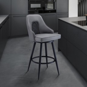 Armen Living Ruby Counter Height Swivel Grey Faux Leather And Black Metal Bar Stool