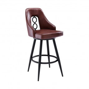 Ruby Contemporary 26" Counter Height Barstool in Black Powder Coated Finish and Vintage Coffee Faux Leather - Angled View