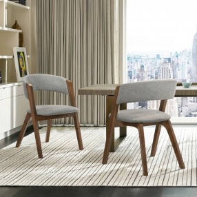 Armen Living Rowan Gray Upholstered Dining Chairs In Walnut Finish