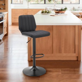 Armen Living Sabine Adjustable Swivel Gray Faux Leather and Black Metal Bar Stool