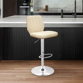 Armen Living Sabine Adjustable Swivel Cream Faux Leather with Walnut Back and Chrome Bar Stool