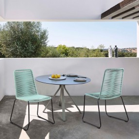 Shasta Outdoor Metal and Rope Stackable Dining Chair  In Wasabi Rope  - Set of 2