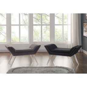 Armen Living Silas Ottoman Bench In Gray And Black Tufted Velvet With Nailhead Trim And Acrylic Legs
