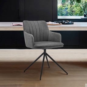 Armen Living Simone Modern Faux Leather And Fabric Metal Swivel Dining Room Chairs