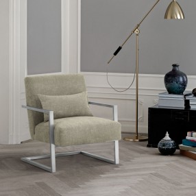 Armen Living Skyline Modern Accent Chair In Gray Linen and Steel Legs
