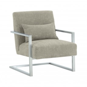 Skyline Modern Accent Chair In Gray Linen and Steel - Angled