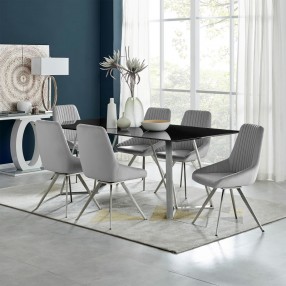 Armen Living Skye Swivel Gray Velvet And Brushed Stainless Steel Dining Room Chairs