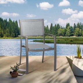 Armen Living Solana Outdoor Aluminum Arm Dining Chairs In Cosmos Grey Finish - Set of 2 In Gray