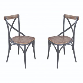 Sloan Industrial Dining Chair in Industrial Grey and Pine Wood - Set of 2