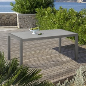 Armen Living Solana Outdoor Rectangular Aluminum Dining Table in Cosmos Grey Finish with Wood Top