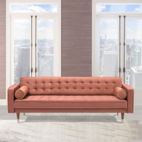 Armen Living Somerset Blush Velvet Mid Century Modern Sofa