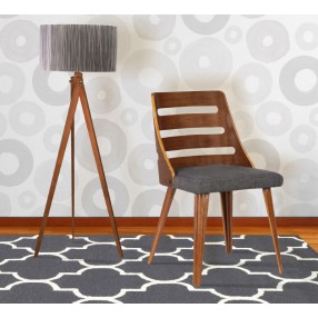 Armen Living Storm Mid-Century Dining Chair In Walnut Wood And Charcoal Fabric