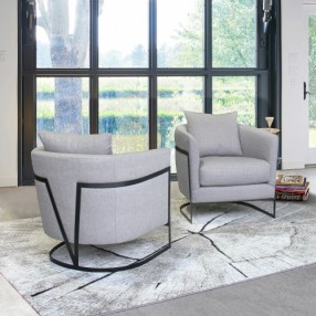 Armen Living Swan Contemporary Accent Chair With Black Iron Finish Gray Fabric