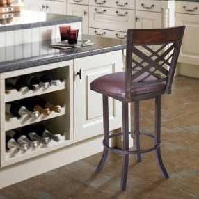 Armen Living Tahiti Barstool in Auburn Bay finish with Brown Pu upholstery