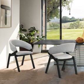 Armen Living Talulah Gray Fabric and Black Veneer Dining Side Chairs