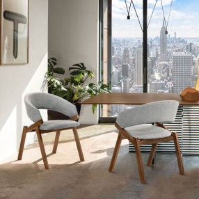 Armen Living Talulah Gray Fabric and Walnut Veneer Dining Side Chairs