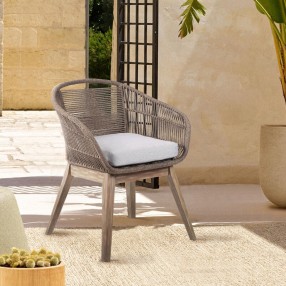 Tutti Frutti Indoor Outdoor Dining Chair in Light Eucalyptus Wood with Latte Rope and Grey Cushion