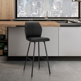 Armen Living Tandy Black Faux Leather and Black Metal 30" Bar Stool