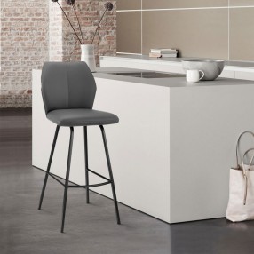 Armen Living Tandy Gray Faux Leather and Black Metal 26" Counter Stool 