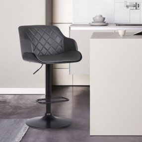 Armen Living Toby Grey Faux Leather Adjustable Height Swivel Black Wood and Metal Bar Stool