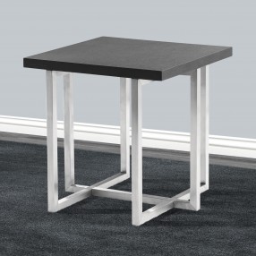Topaz Contemporary End Table in Brushed Stainless Steel Finish with Grey Veneer Wood Top - Lifestyle