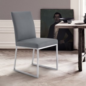Armen Living Trevor Contemporary Dining Chair In Brushed Stainless Steel And Gray Faux Leather