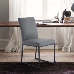 Armen Living Trevor Contemporary Dining Chair In Matte Black Finish And Gray Faux Leather