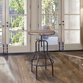 Armen Living Titan Industrial Adjustable Pub Table in Industrial Gray and Pine Wood Top