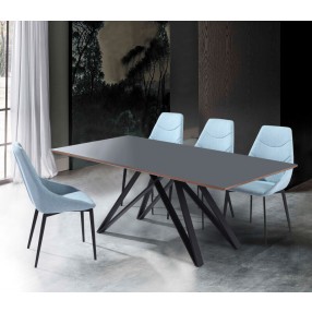 Armen Living Urbino Mid-Century Dining Table In Matte Black Finish With Walnut And Dark Gray Glass Top