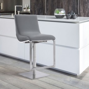 Armen Living Victory Contemporary Swivel Barstool in Brushed Stainless Steel and Gray Faux Leather