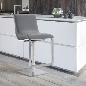 Victory Contemporary Swivel Barstool in Brushed Stainless Steel and Grey Faux Leather