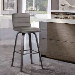 Armen Living Vienna Counter And Bar Height Barstool In Black Brushed Wood Finish With Gray Faux Leather 