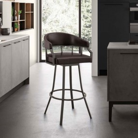 Armen Living Valerie Swivel Brown Faux Leather and Java Brown Metal Bar Stool