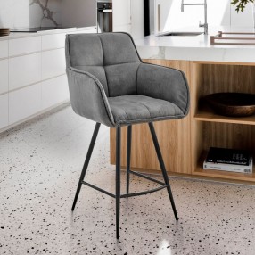 Armen Living Verona Bar Stool in Charcoal Fabric and Black Finish