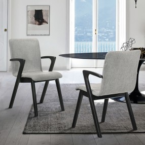 Armen Living Varde Mid-Century Gray Upholstered Dining Chairs In Black Finish