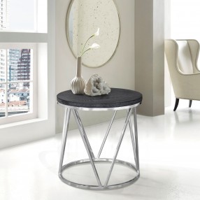 Vivian Contemporary End Table in Polished Stainless Steel Finish with Grey Top - Lifestyle