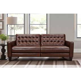 Armen Living Wesley 81" Chestnut Genuine Leather Power Footrest Tuxedo Arm Sofa